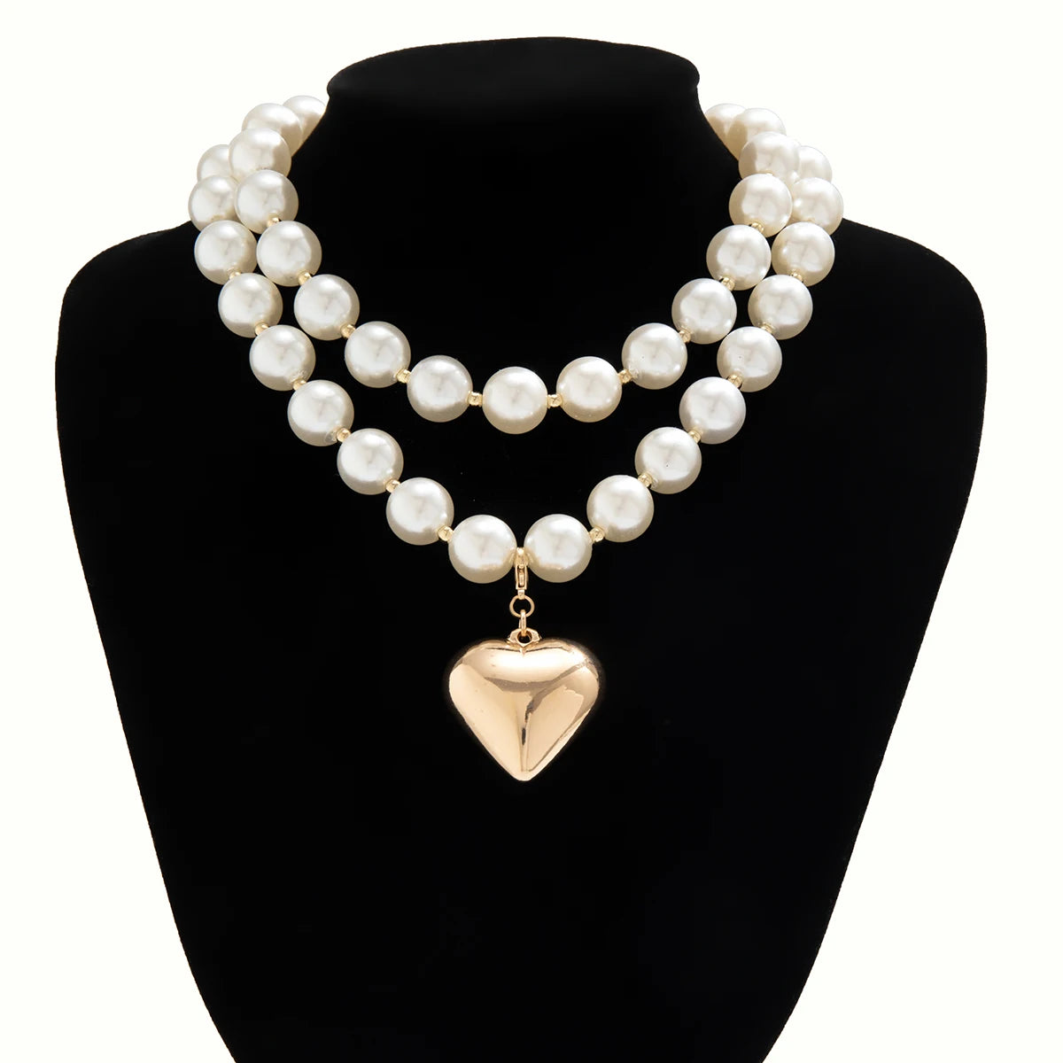 Lacteo Exaggerated Imitation Pearl Beads Necklace for Women Big Heart Pendant Choker Jewelry On The Neck Collar Party Girls