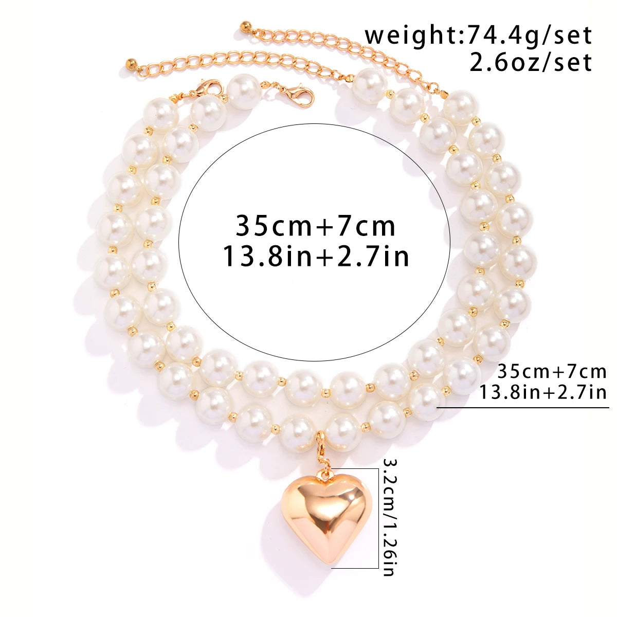 Lacteo Exaggerated Imitation Pearl Beads Necklace for Women Big Heart Pendant Choker Jewelry On The Neck Collar Party Girls