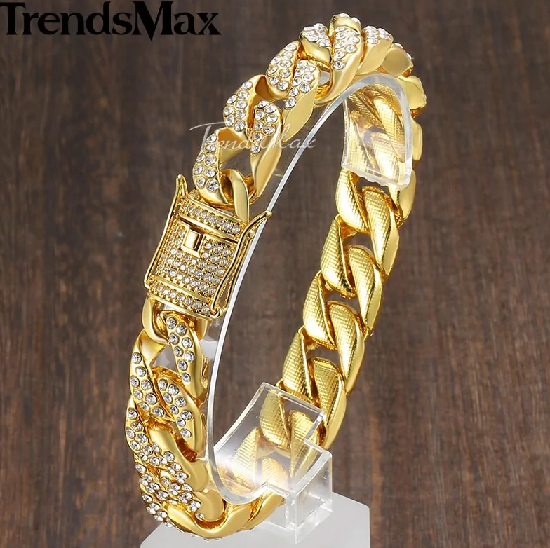 Miami Curb Cuban Chain Armband für Herren Gold