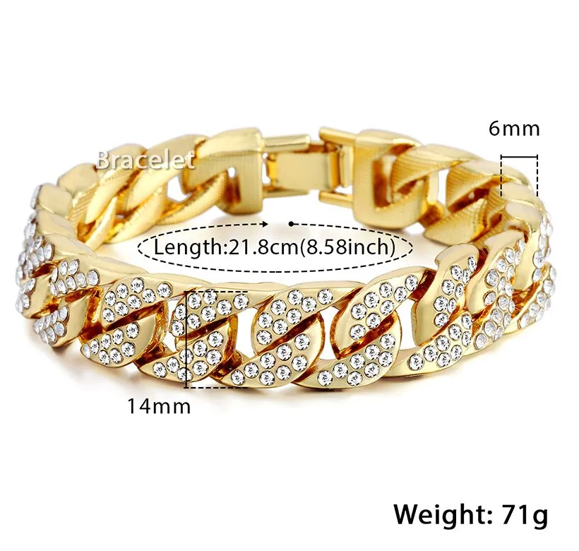 Miami Curb Cuban Chain Armband für Herren Gold
