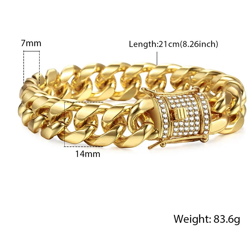 Miami Curb Cuban Chain Armband für Herren Gold