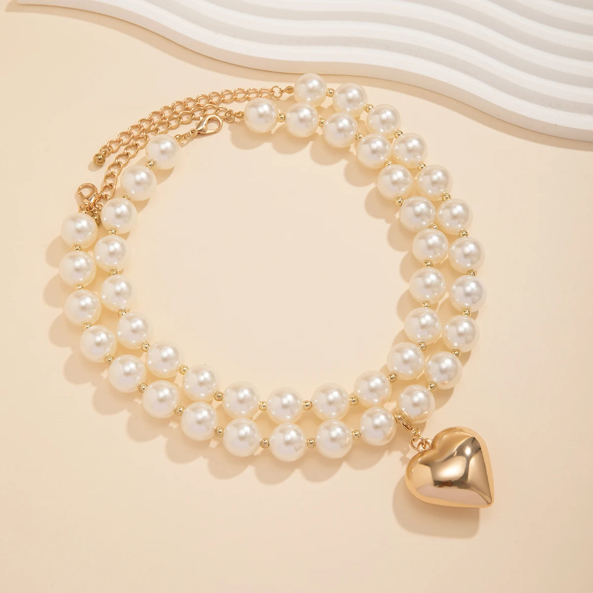 Lacteo Übertrieben Imitation Perle Halskette für Frauen Big Heart Anhänger Choker Schmuck auf dem Halsband Party Girls