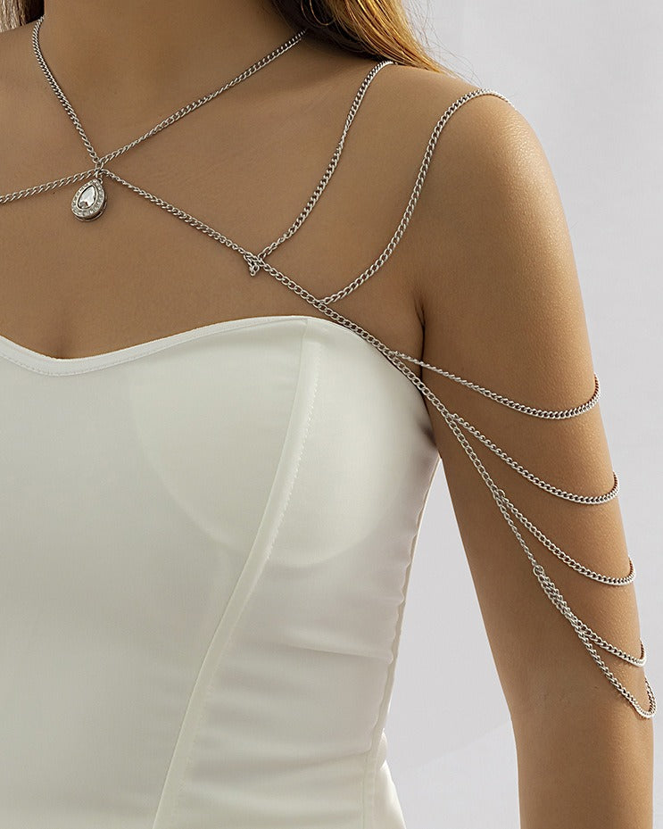 Personalisierte süße coole Kette Quaste Schulterhalskette Damen einfache Wassertropfen Diamant Metall Halskette Ornament 