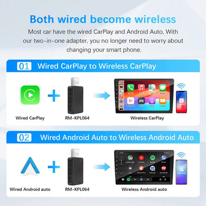 Wireless CarPlay Android Auto Adapter for OEM Car Stereo With USB Plug and Play