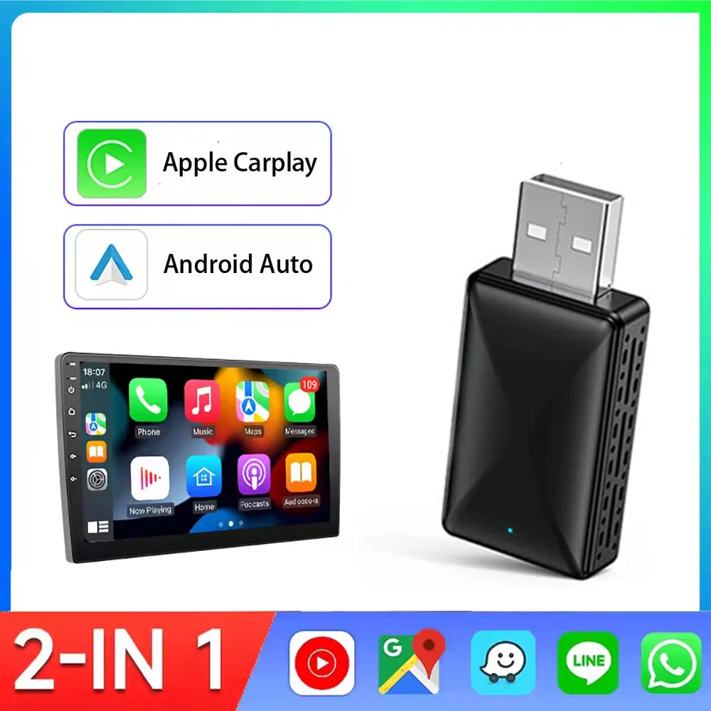 Wireless CarPlay Android Auto Adapter for OEM Car Stereo With USB Plug and Play