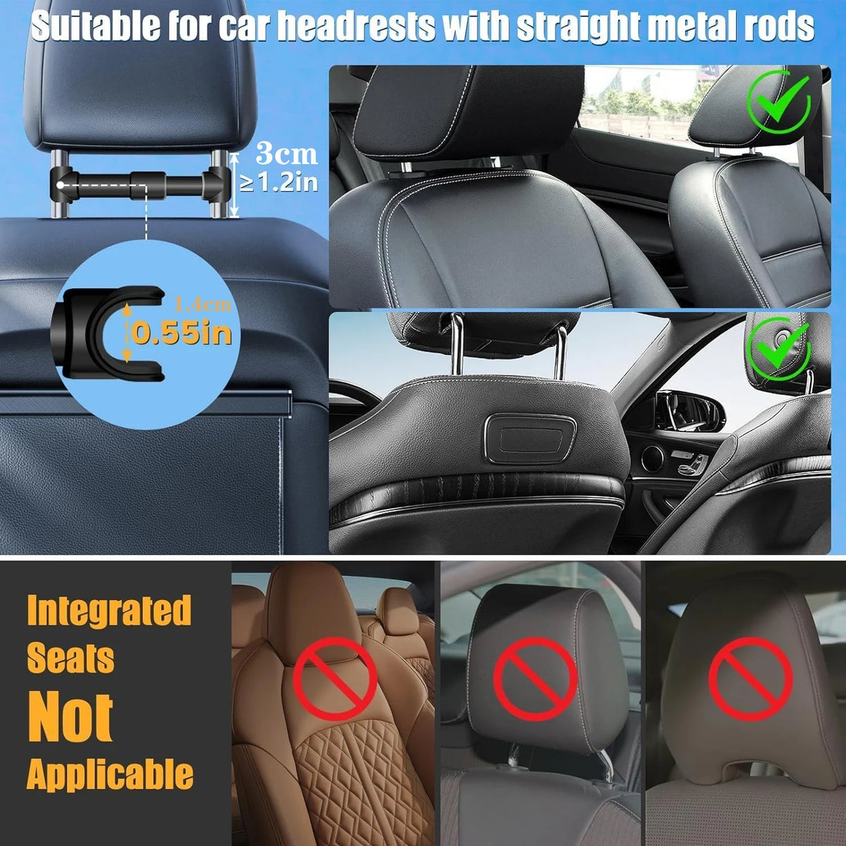 Car Tablet Holder, Headrest Tablet Mount Headrest Stand Cradle Compatible With Devices For IPad Air Mini, Other 4.7-12.9