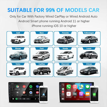 Wireless CarPlay Android Auto Adapter for OEM Car Stereo With USB Plug and Play