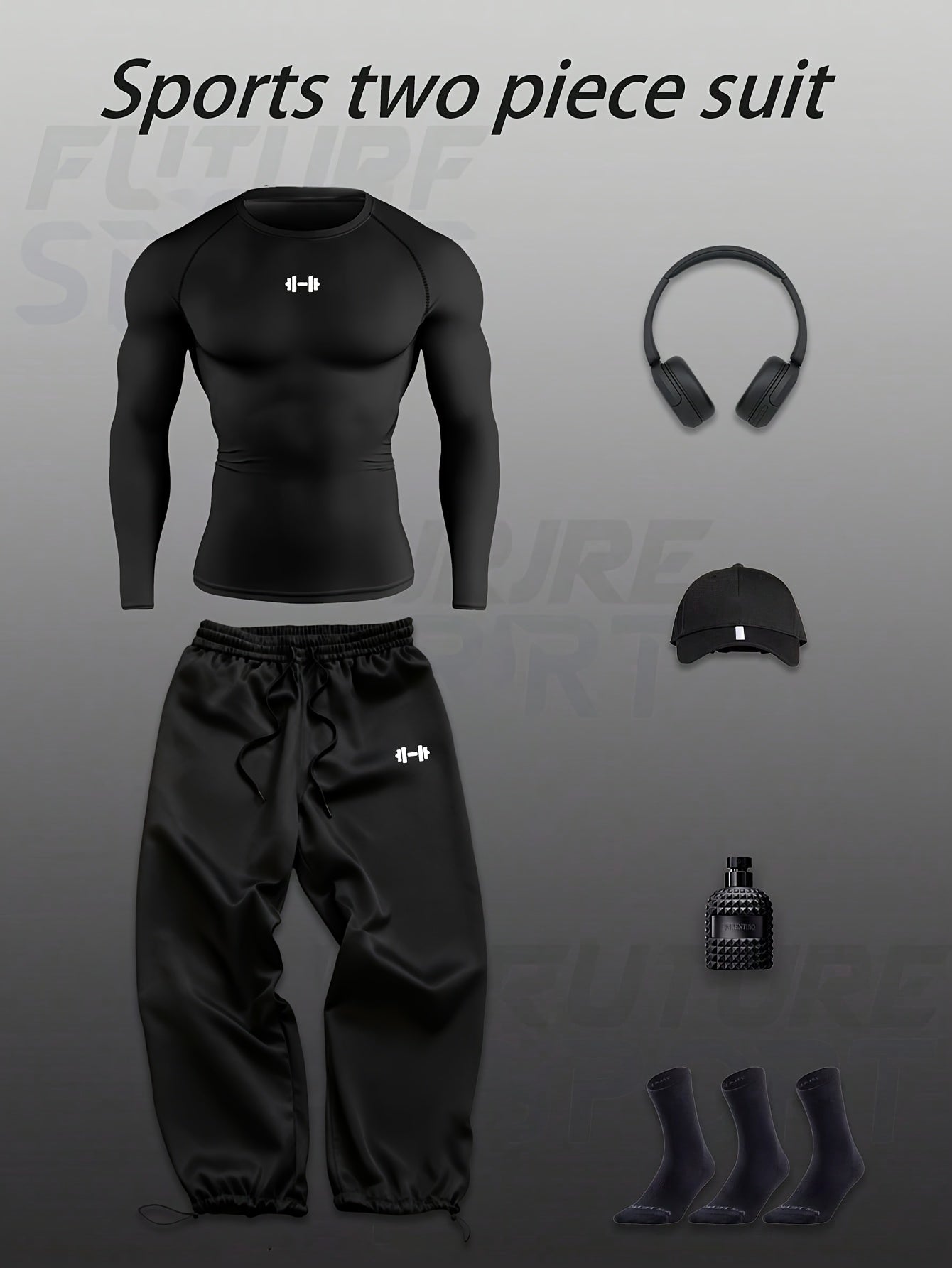 Men'S Black Casual Sports Suit Made of Soft Polyester Fiber, Which Has Good Abrasion Resistance And Is Not Prone to Pilling Or Deformation. It Maintains a Good Appearance Even After Multiple Wears And Washes