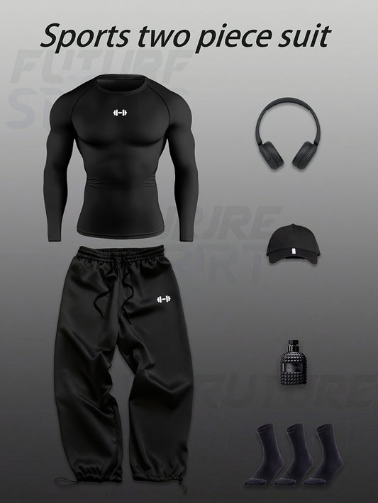 Men'S Black Casual Sports Suit Made of Soft Polyester Fiber, Which Has Good Abrasion Resistance And Is Not Prone to Pilling Or Deformation. It Maintains a Good Appearance Even After Multiple Wears And Washes